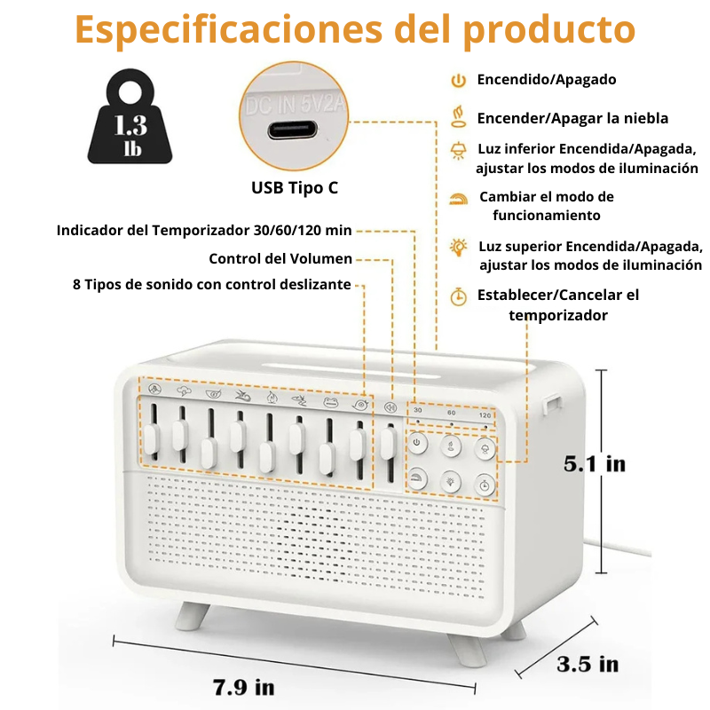 Humidificador Relajante con sonidos de la naturaleza Bluetooth
