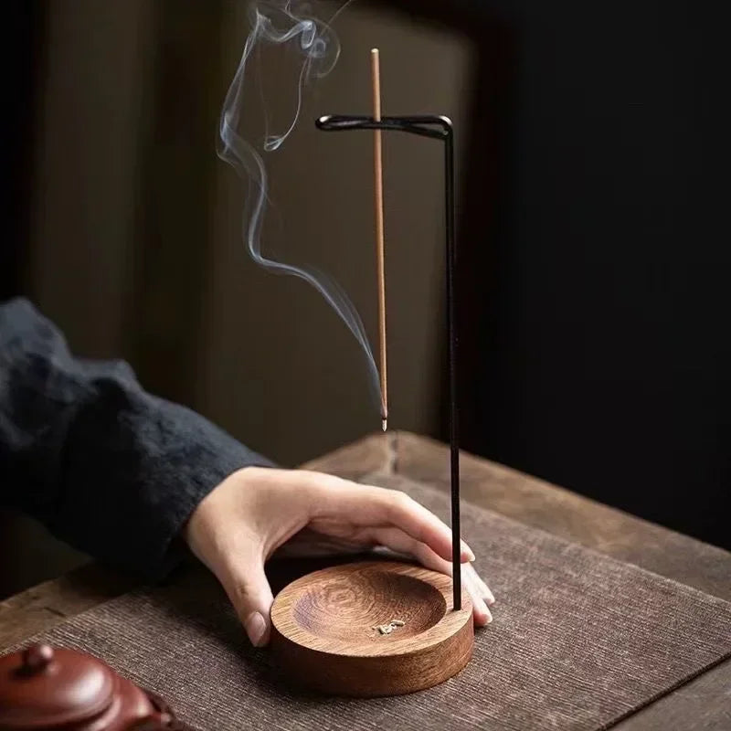 Quemador de incienso al revés, soporte para palitos de incienso, bandeja de incienso redonda de madera, adorno para dormitorio, decoración de Yoga para el hogar